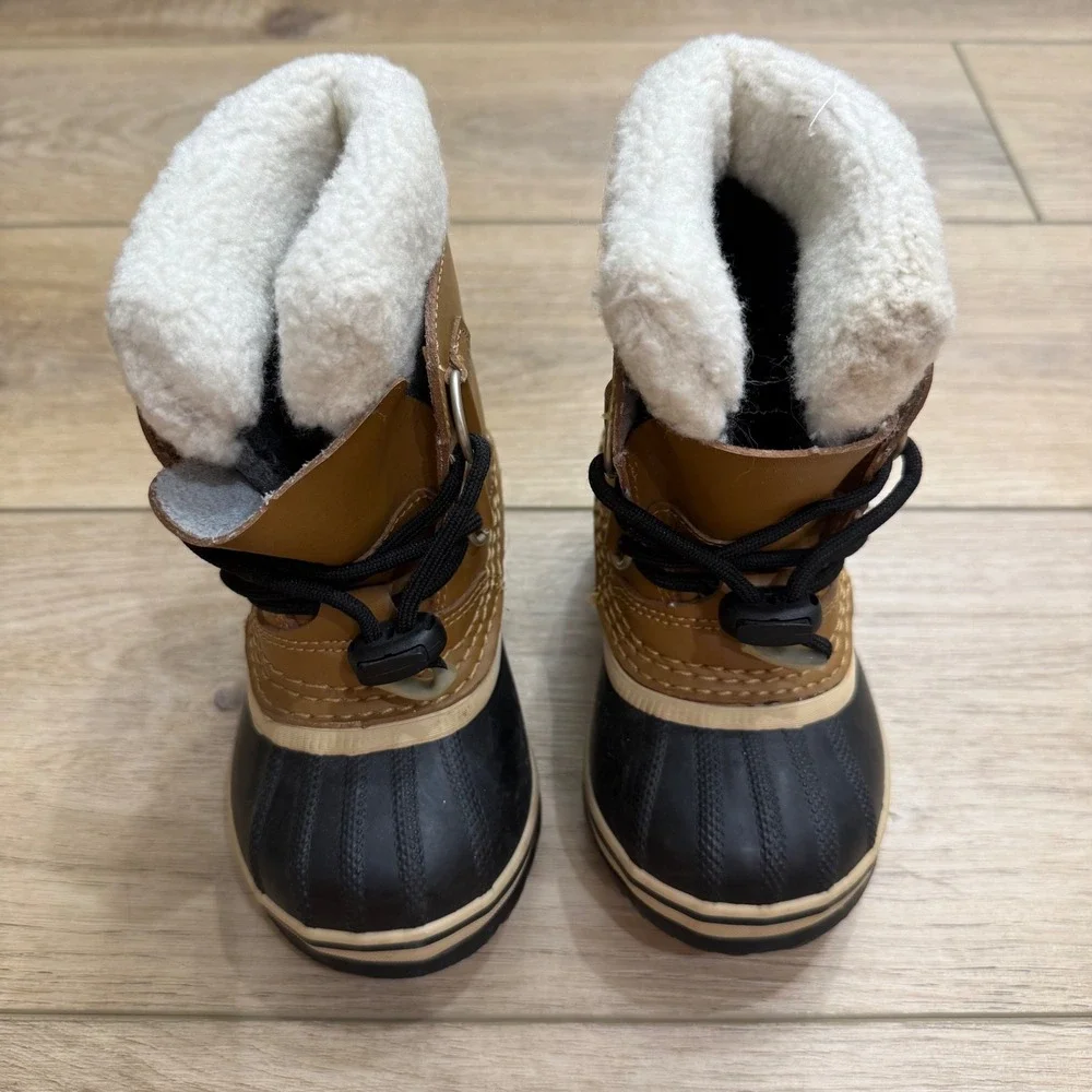 Sorel Yoot Pac Nylon Waterproof Snow Boots Duck Boots Tan Black Kids Size 8